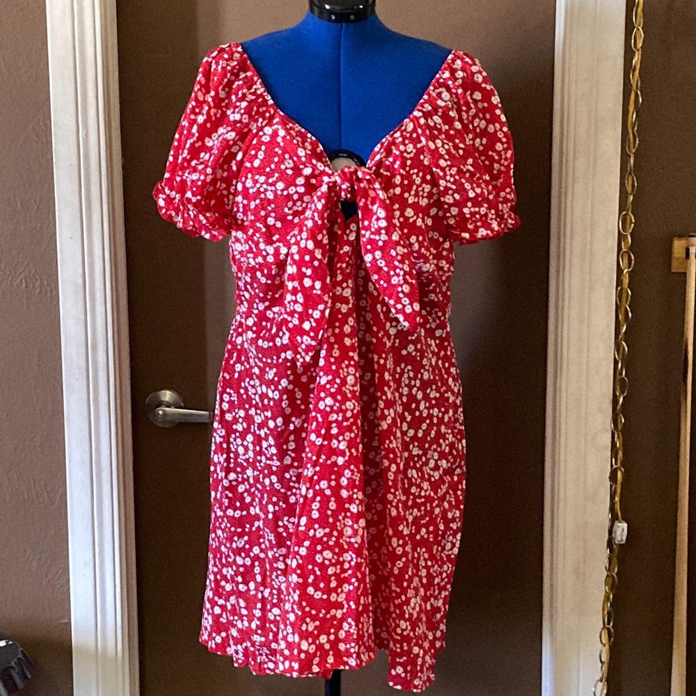 Red ditsy floral dress